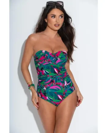 Santa Monica Strapless Tummy Control Swimsuit - Black Multi