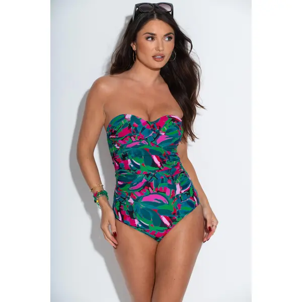 Santa Monica Strapless Tummy Control Swimsuit - Black Multi