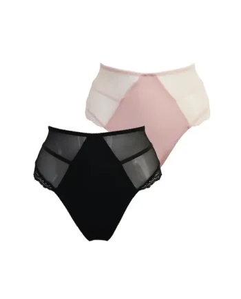 Mesh and Lace Deep Brief 2 Pack - Black/Soft Pink