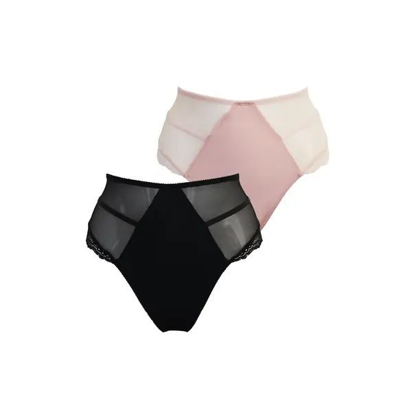 Mesh and Lace Deep Brief 2 Pack - Black/Soft Pink