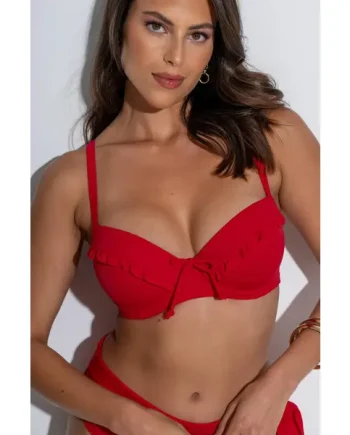 Ocean Breeze Padded Underwired Frill Bikini Top - Red