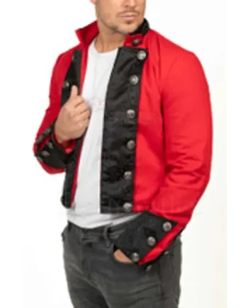 Short Cropped Red Cotton Men's Military Style Jacket
