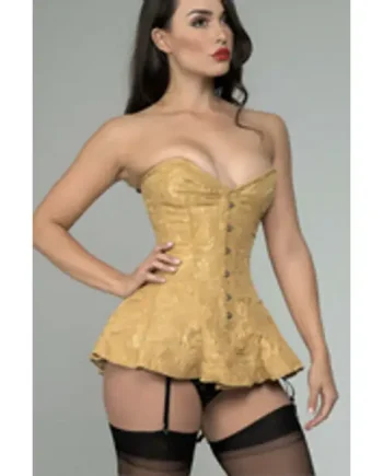 Gold Skirted Overbust Corset Steel Boned