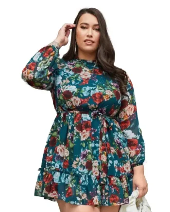 Floral Print Ruffle Hem Dress