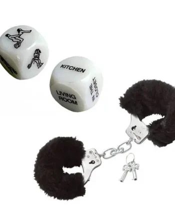 Black Fluff Handcuffs + Love Dice