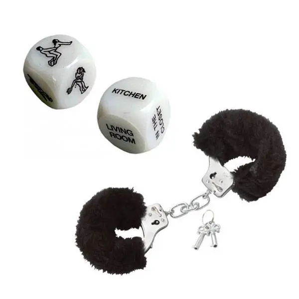 Black Fluff Handcuffs + Love Dice
