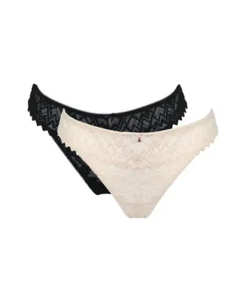 Mixology Lace Back Thong 2 Pack - Black/Pearl