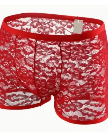 Men’s Slim Fit Red Lacy Boxers (Extra Large)