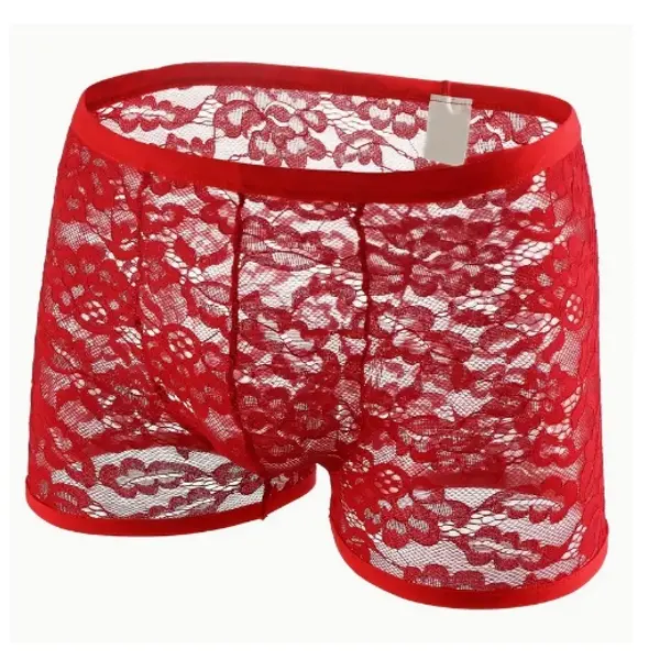 Men’s Slim Fit Red Lacy Boxers (Large)