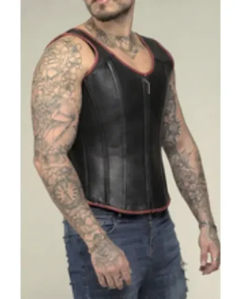Men's Leather Corset Singlet Steel Boned