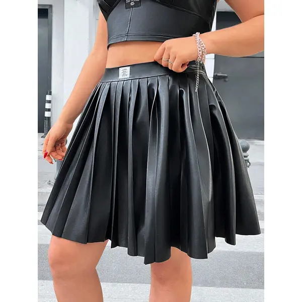 Pu Leather Pleated Skirt