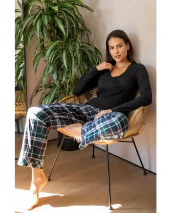Cosy Check Brushed Cotton Trouser - Forest/Black