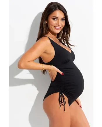 Maternity Ruched Adjustable Side Swimsuit - Black