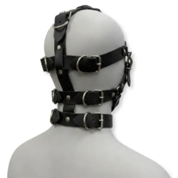 BDSM Leather Head Harness Muzzle with Eye Shield