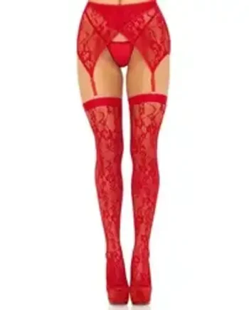 Leg Avenue Lace Stockings and Garterbelt Red