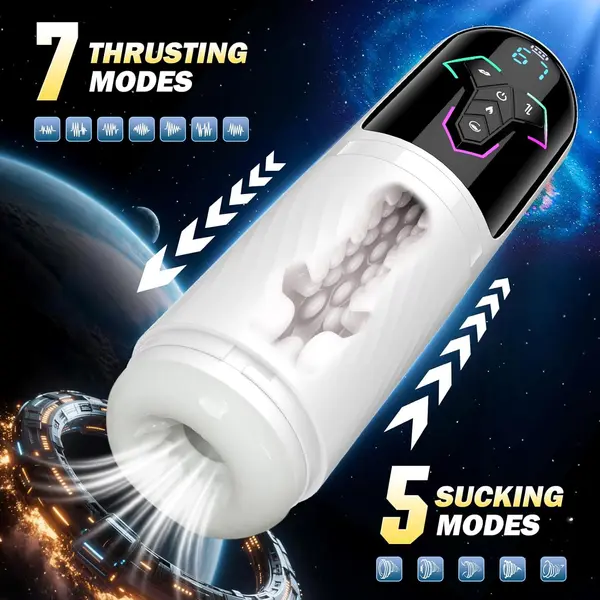 Licking Heating Male Masturbator Penis Pump with 10 Vibrating 7 Thrusting 5 Suck