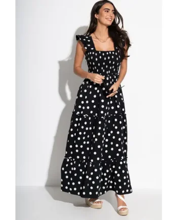 Lucy Cotton Poplin Tiered Maxi Dress - Black/White