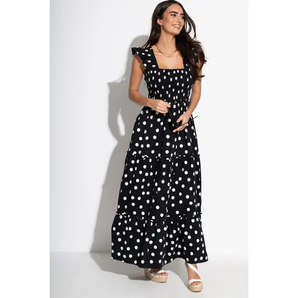 Lucy Cotton Poplin Tiered Maxi Dress - Black/White
