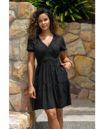 Danielle Elasticated Chanel Tiered Short Dress - Black/White