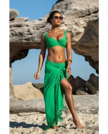 Fringe Trim Crinkle Multiway Sarong - Green
