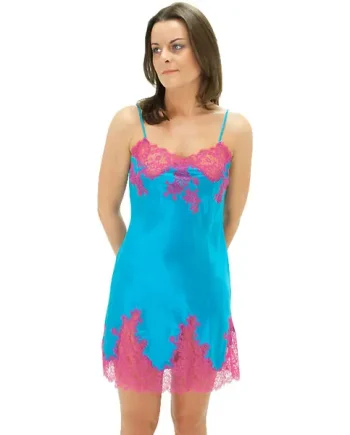 Marjolaine Silk and French Lace Chemise Ocean