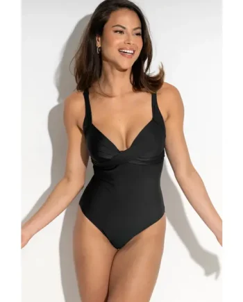 Valencia Plunge Lightly Padded Non-Wired Tummy Control Swimsuit - Black