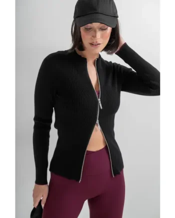The Go To Comfy Zip Front Jumper - Black/Burgundy