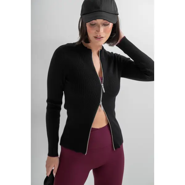 The Go To Comfy Zip Front Jumper - Black/Burgundy