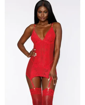 Dreamgirl Lace Mesh Garter Slip And G String