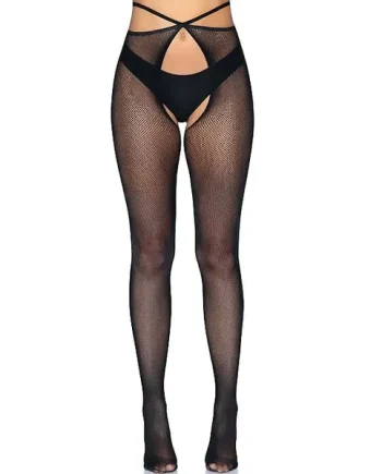 Leg Avenue Strappy Crotchless Fishnet Tights