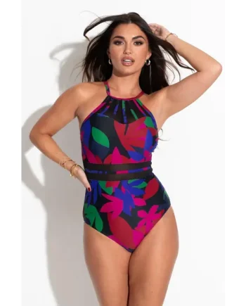Beach Bound High-Neck Swimsuit - Black Multi