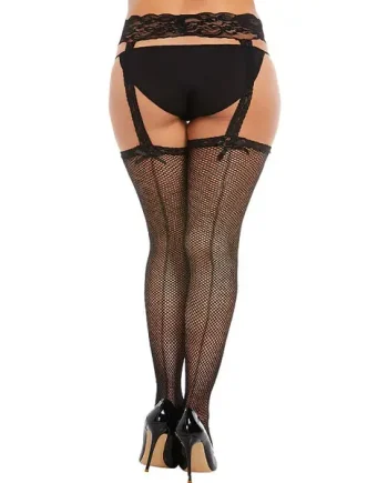 Dreamgirl Fishnet Suspender Pantyhose With Backseam Queen Size
