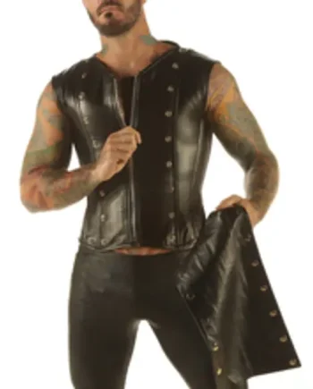 Men's Leather Corset Vest Steel Boned Waistcoat VC9