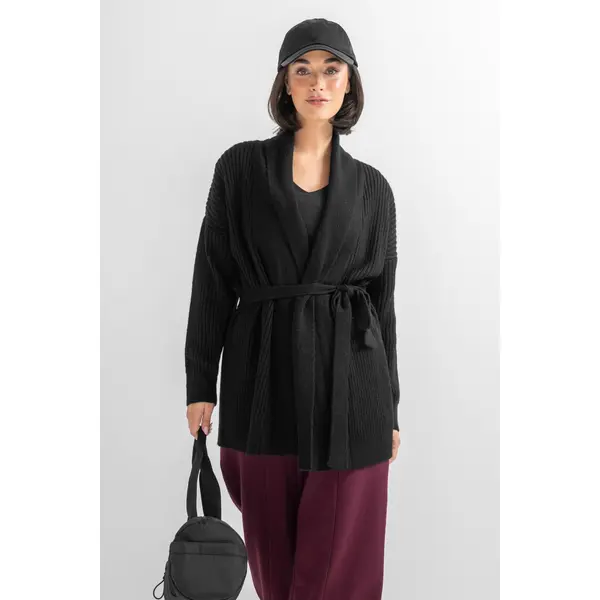 The Go To Comfy Tie Waist Cardigan - Black