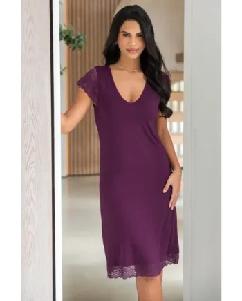 Jersey Lace Hidden Support Midi Chemise - Plum