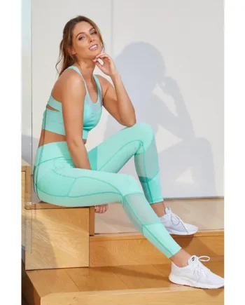 Energy Full Length Mesh Panel Sports Legging - Aqua
