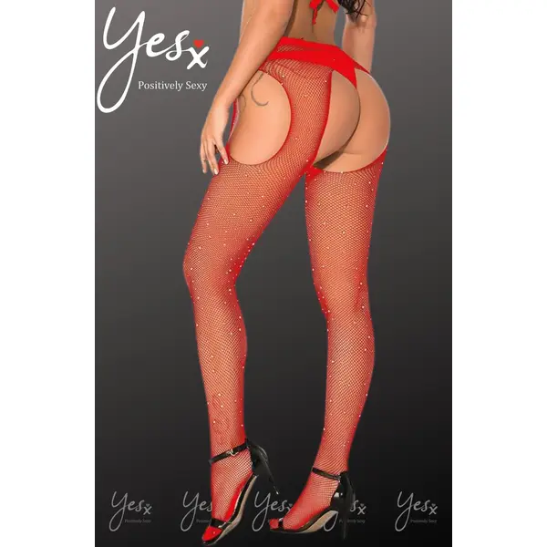 YesX YX852 Sparkly Fishnet Red