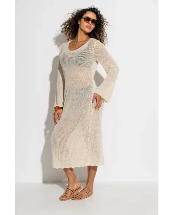 Crochet Maxi Dress - Cream/Gold
