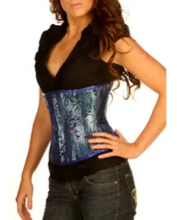 Blue Underbust Corset Brocade Basque Waist Trainer 1811 BLU D4