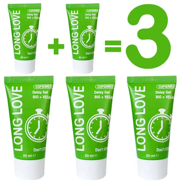Triple the Pleasure with Long Love Gel: Buy 1 Get 2" as a name for the 1+1=3 offer