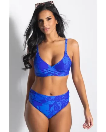 Maui Underwired Non-Padded Wrap Bikini Top - Blue Tropical