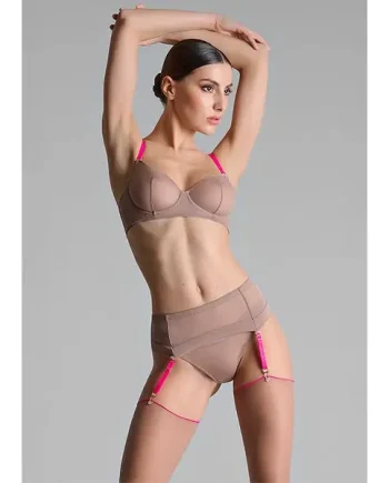 Maison Close Corps a Corps Taupe Neon Pink Suspender Belt