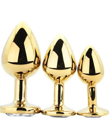 Toosh Metal Butt Plug Gold Set of 3 Clear Stone