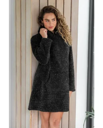 Metallic Cosy Fleece Oversized Lounge Hoodie - Black