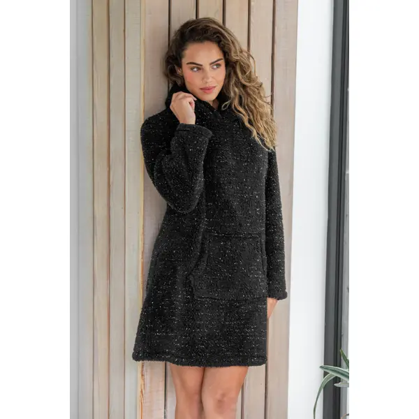Metallic Cosy Fleece Oversized Lounge Hoodie - Black