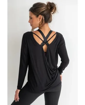 Cross Back Jersey Yoga Top - Black