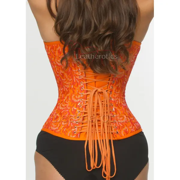 Embroidered Orange Corset Overbust