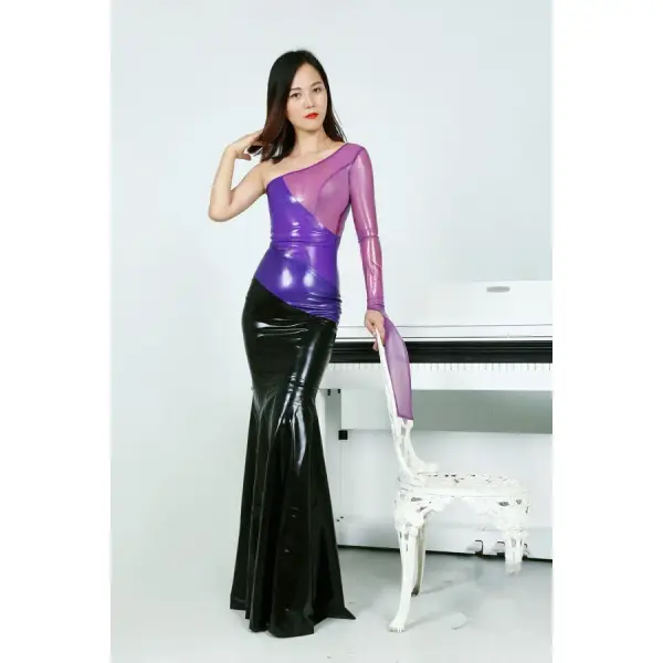 Latex One-Shoulder Two-Way Skirt Formal Cocktail Dress