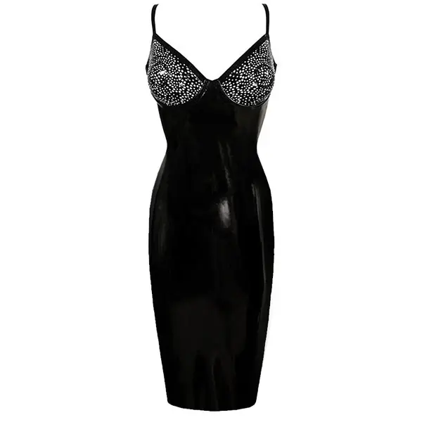 Latex Restricted Flower Filigree Cup Pencil Dress in black