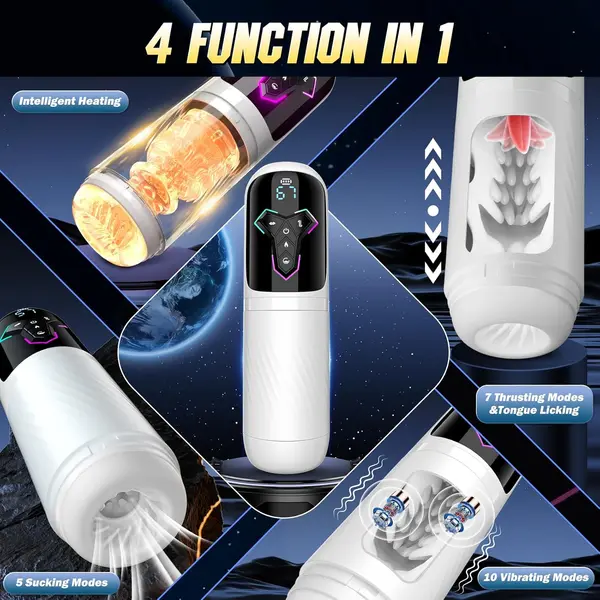 Licking Heating Male Masturbator Penis Pump with 10 Vibrating 7 Thrusting 5 Suck